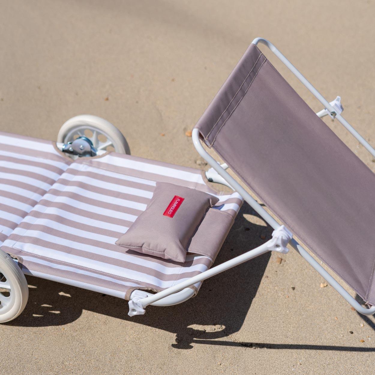 Flamingueo silla playa tumbona plegable parasol poliéster beige 5/7