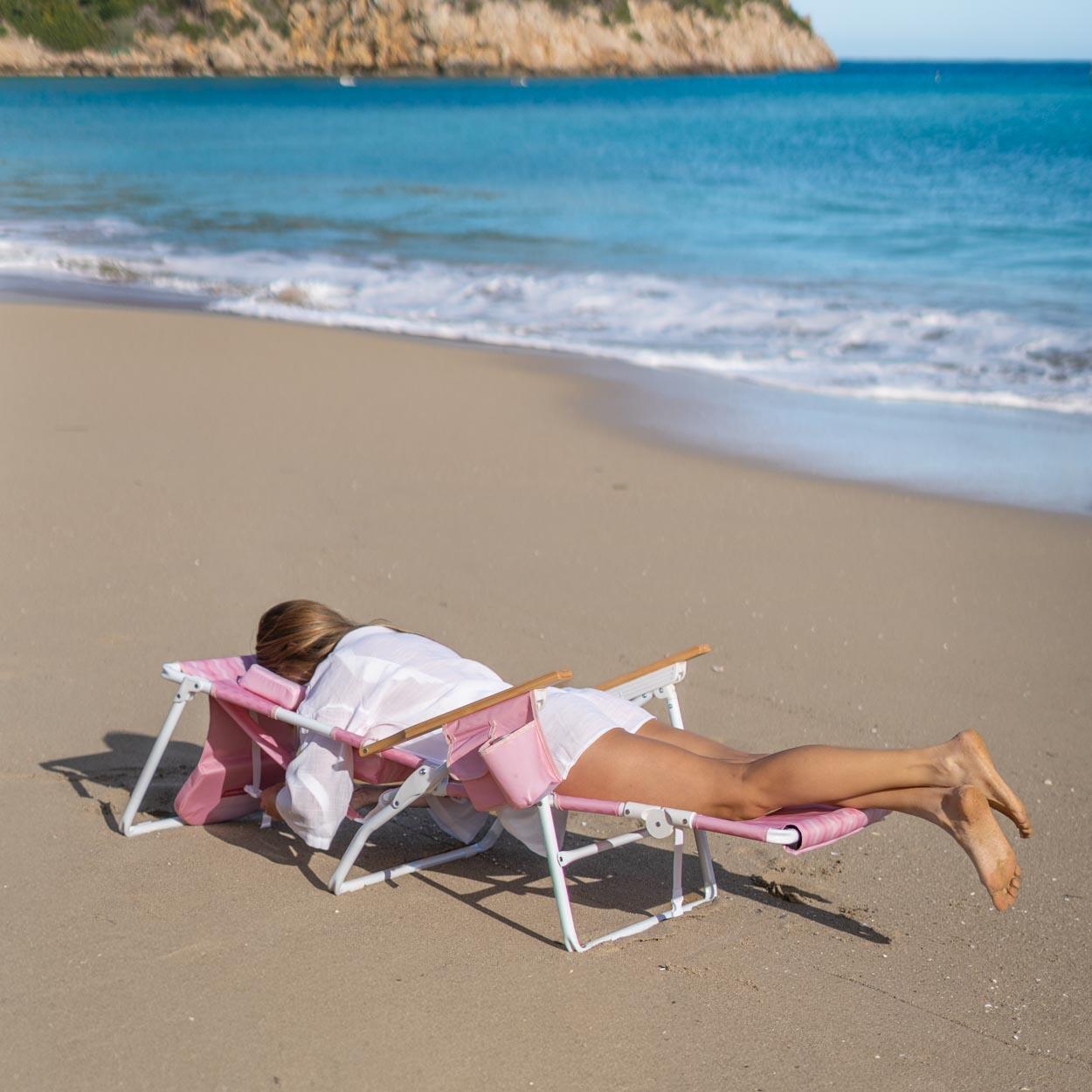 Flamingueo silla playa reclinable reposapiés aluminio rosa 6/7