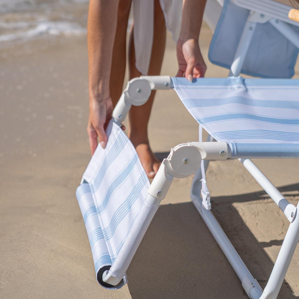 Flamingueo silla playa reclinable parasol poliéster azul 7/7