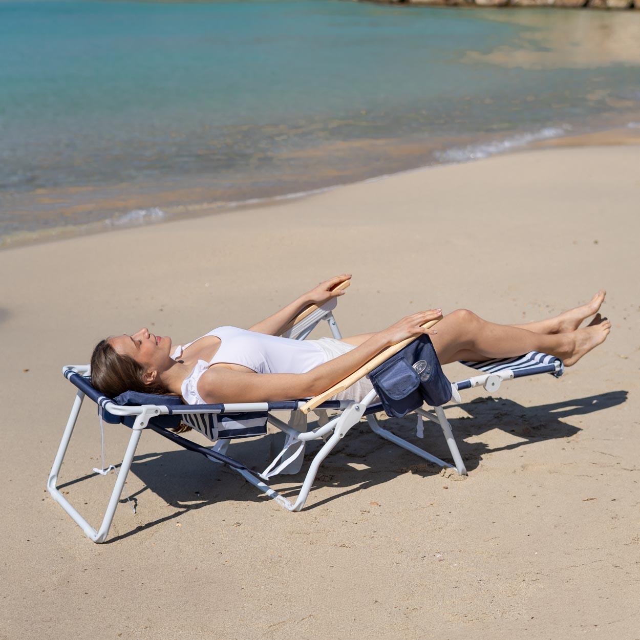 Flamingueo silla playa reclinable reposapiés aluminio azul 7/7