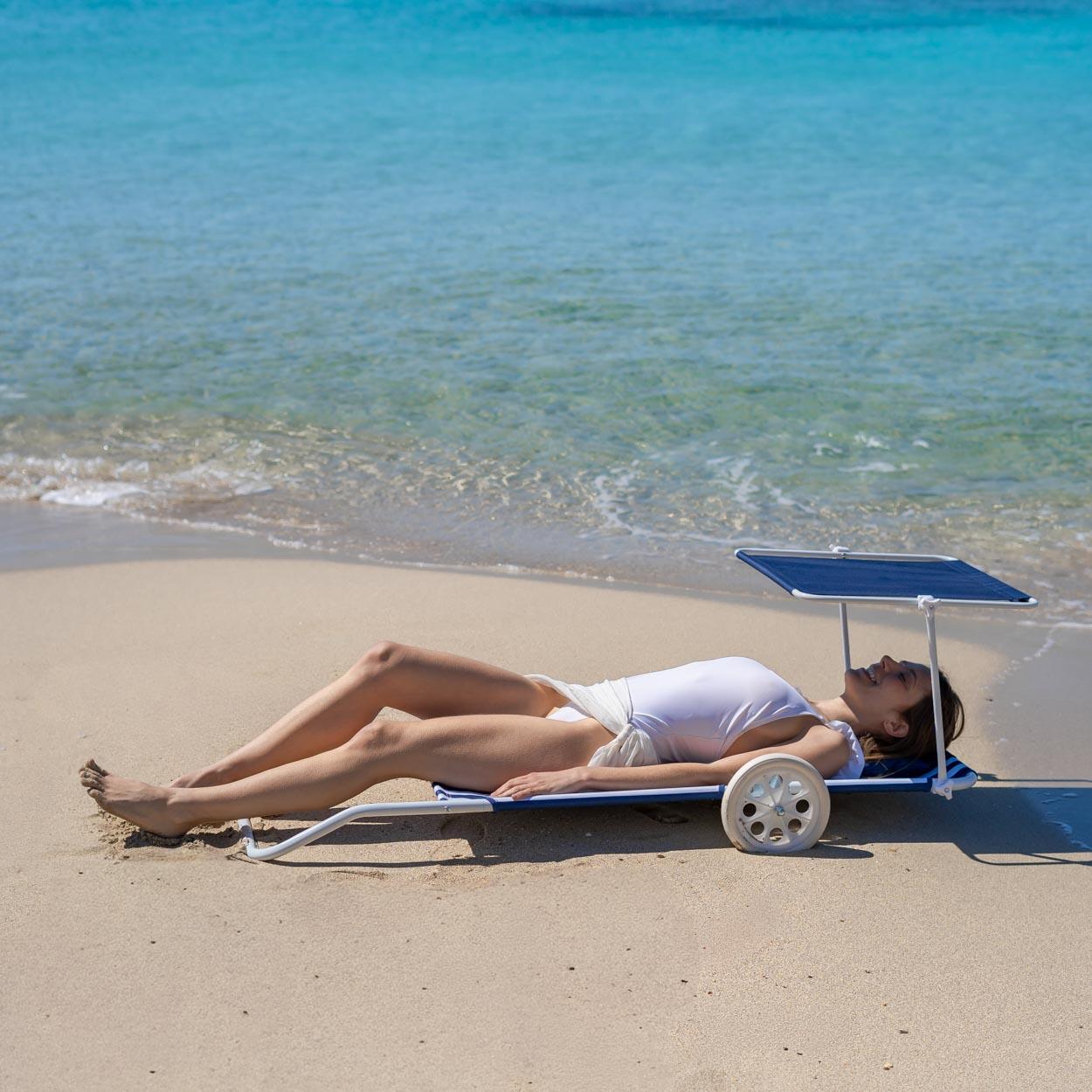 Flamingueo silla playa tumbona plegable parasol poliéster azul 5/6
