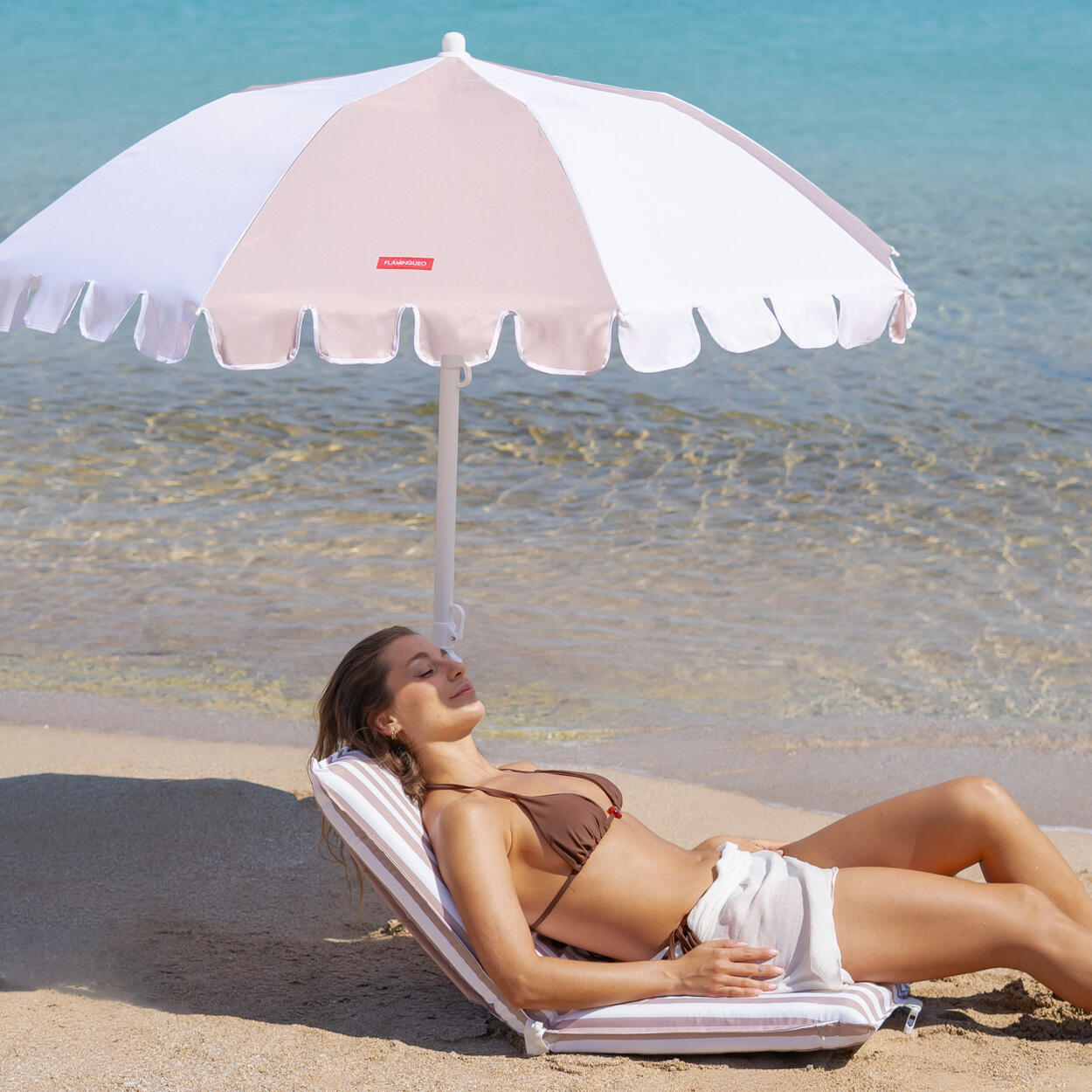 Flamingueo sombrilla playa inclinable upf50+ poliéster beige 4/7