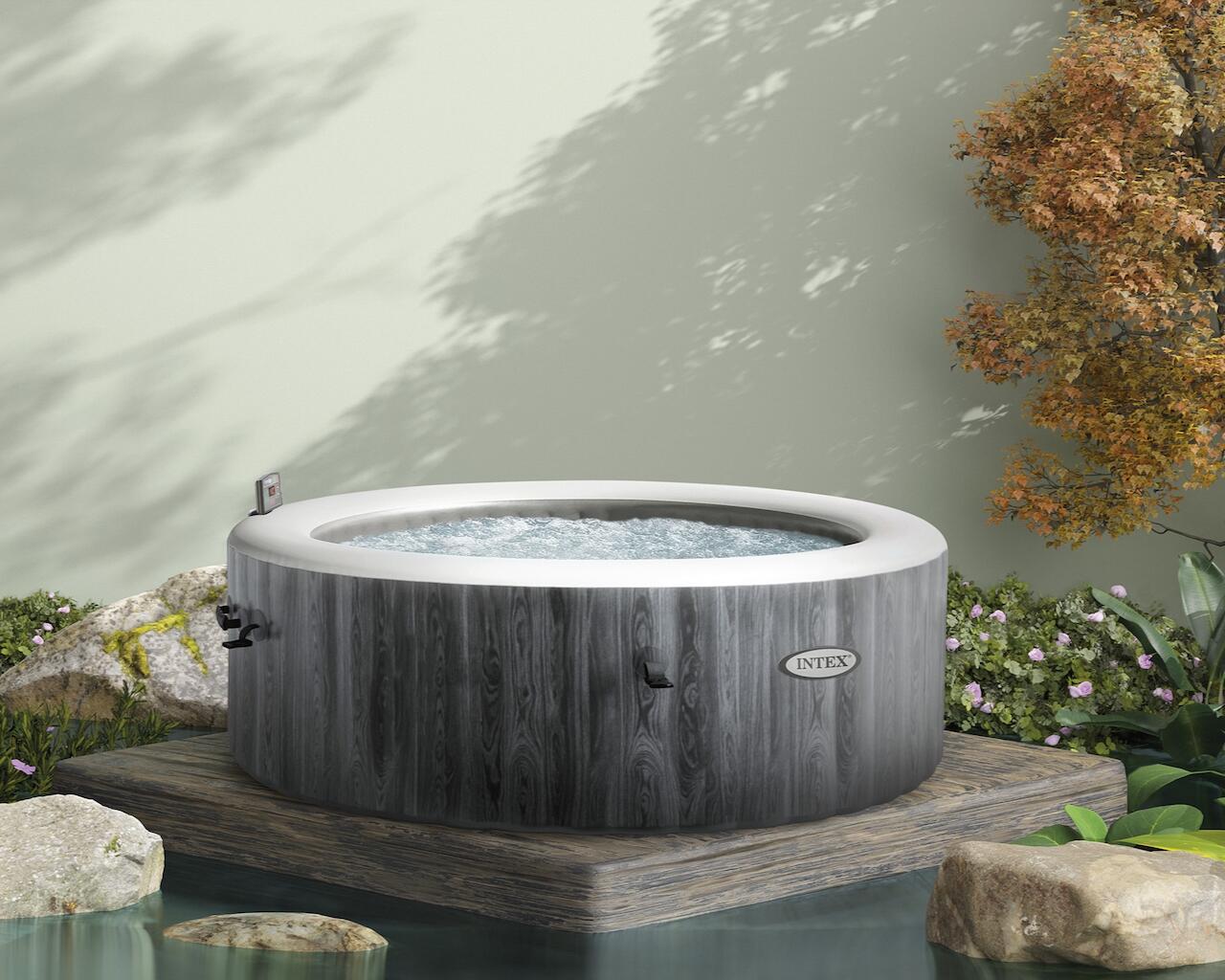 Intex PREMIUM PureSpa Greywood Bubble Deluxe 4 pers. + Aquatural Set d'Entretien 4/5