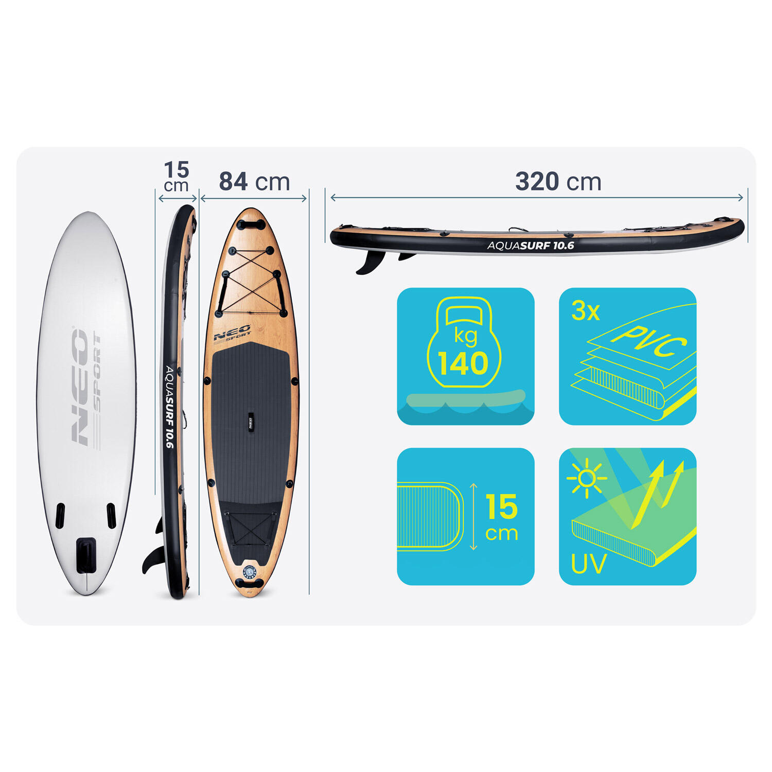Deska Sup do pływania Neo-sport Aquasurf pompowana Stand Up Paddle 320cm zestaw 5/7