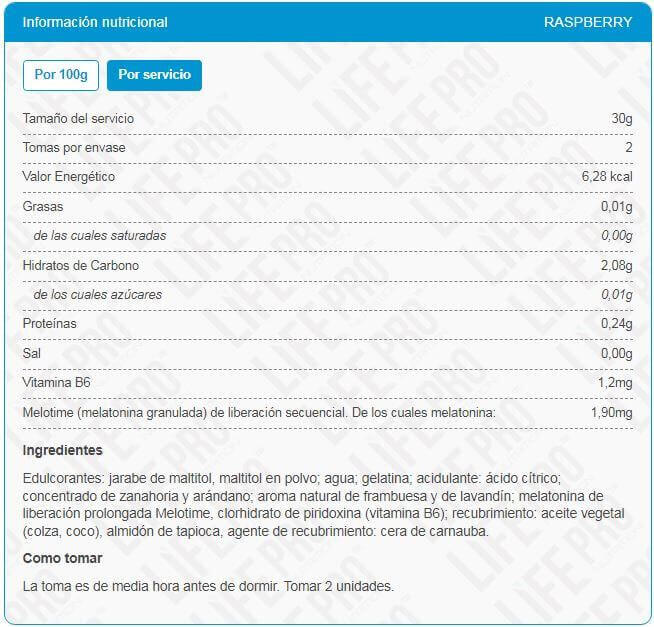 Melatonina Gummies de Liberación Prolongada - 60 Gummies Frambuesa LifePRO 2/2