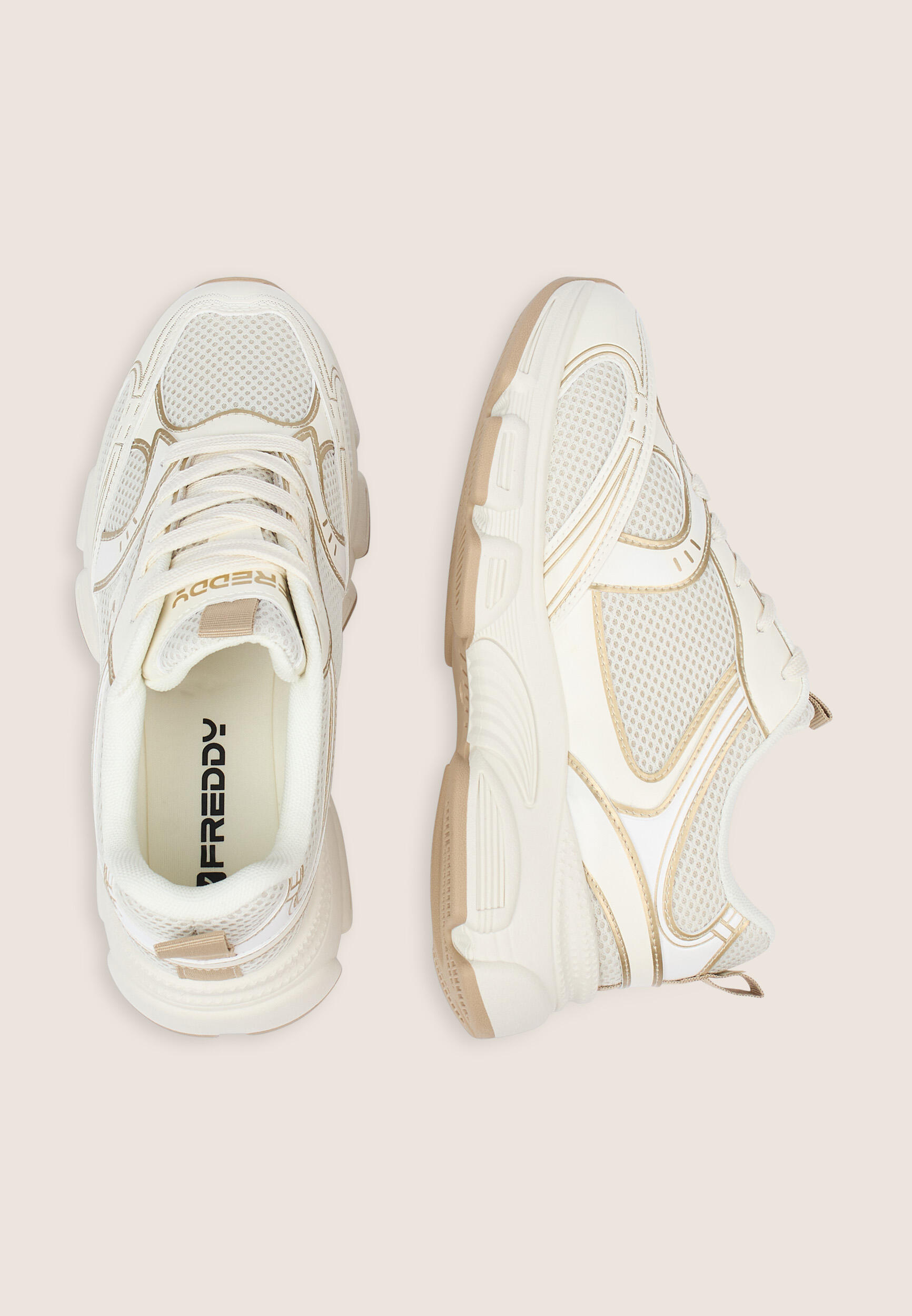 Sneakers en mesh et en simili cuir avec passepoils contrastés 3/3