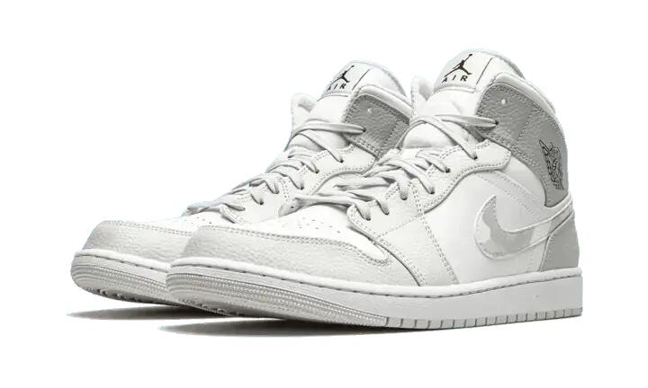 Unisex - Basketball - Shoes - Mid, Printed, Camo - Air Jordan 1 Mid - Grey/White 2/6
