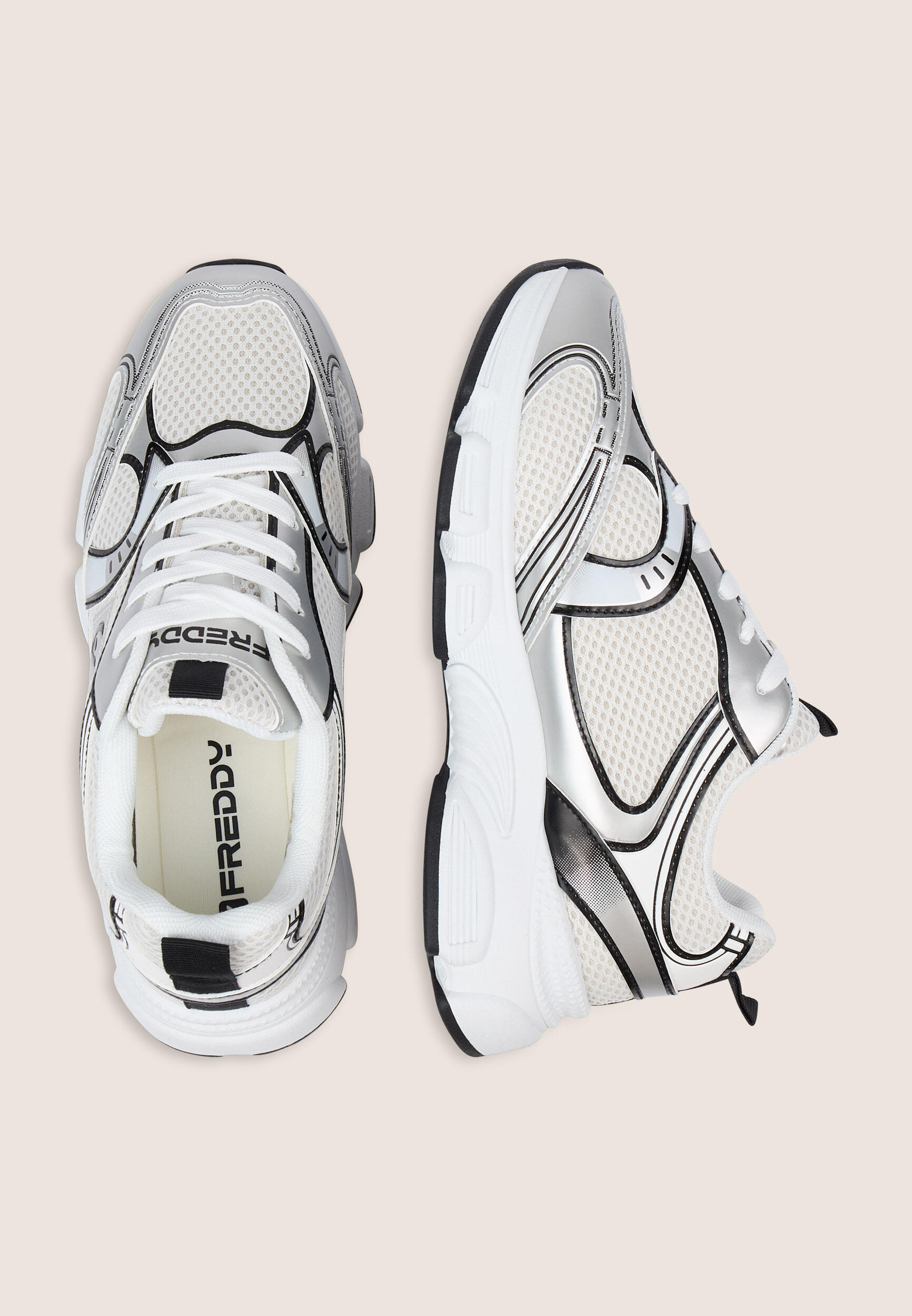 Sneakers in mesh e similpelle con profili a contrasto 3/3