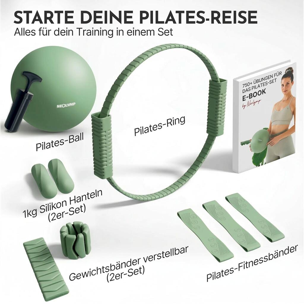 Kit Pilates Essentiel 14 Pièces-Kit Pilates pour la maison-Incluant anneau magique,bandes de résistance et divers accessoires-Rose - Sport