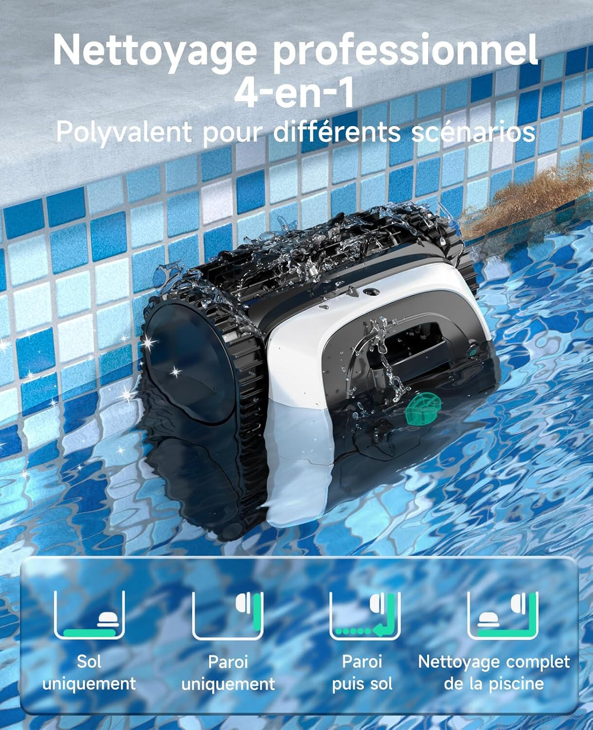 Robot piscine sans fil nettoyage fond, parois, ligne d'eau 150 min WYBOT OS800 2/5