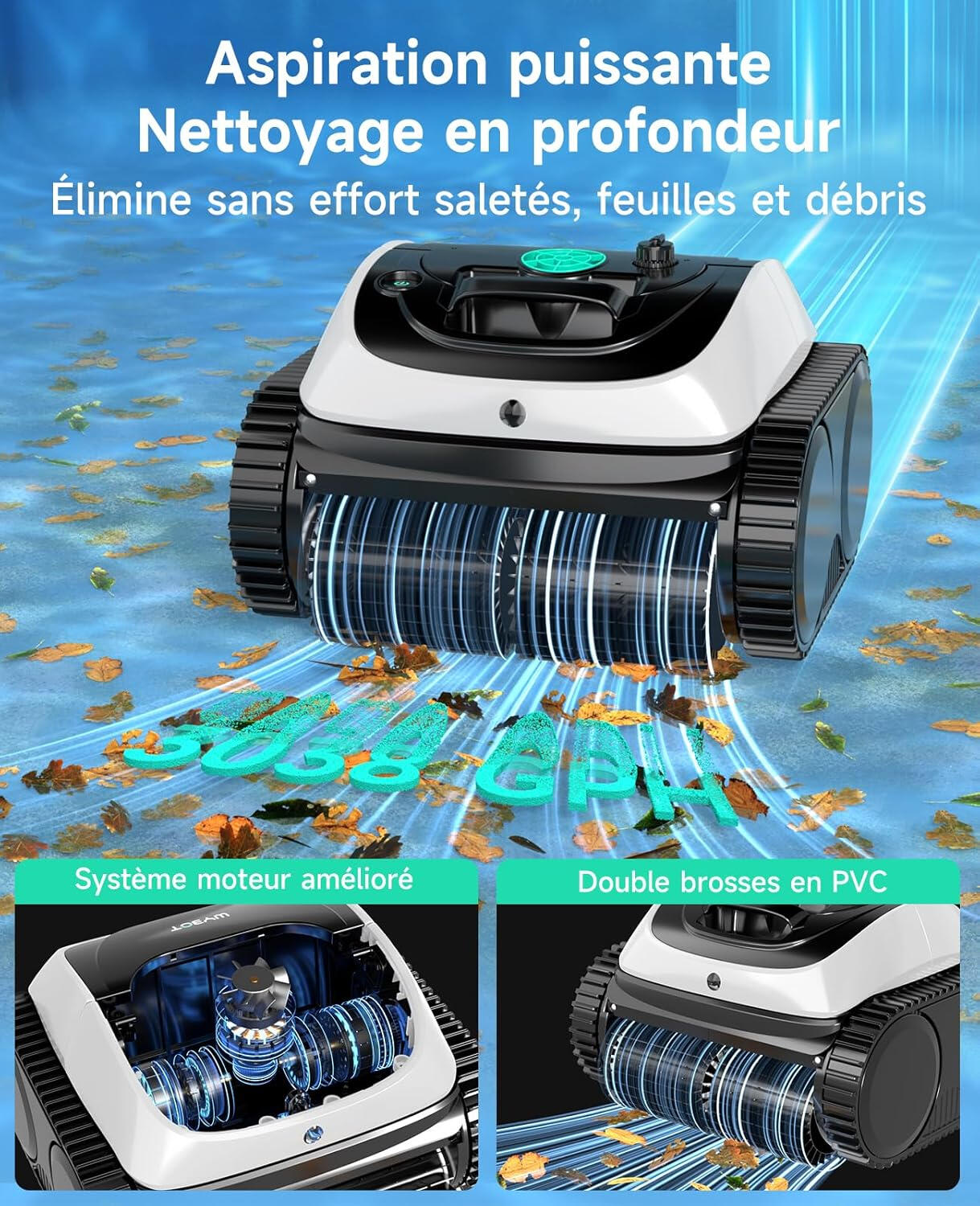 Robot piscine sans fil nettoyage fond, parois, ligne d'eau 150 min WYBOT OS800 5/5