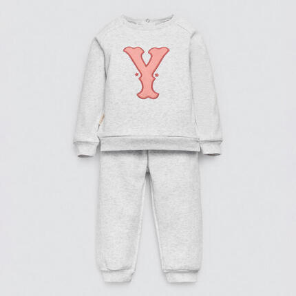 Ensemble bébé avec sweat-shirt imprimé gris et jogging