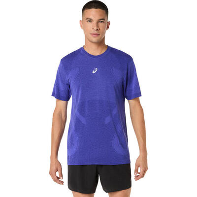 T shirts overhemden heren - asics road seamless ss top - cobalt/eggplant