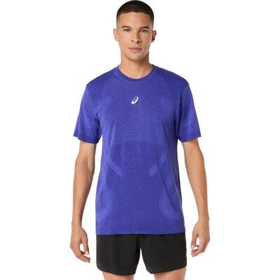 T shirts overhemden heren - asics road seamless ss top - cobalt/eggplant