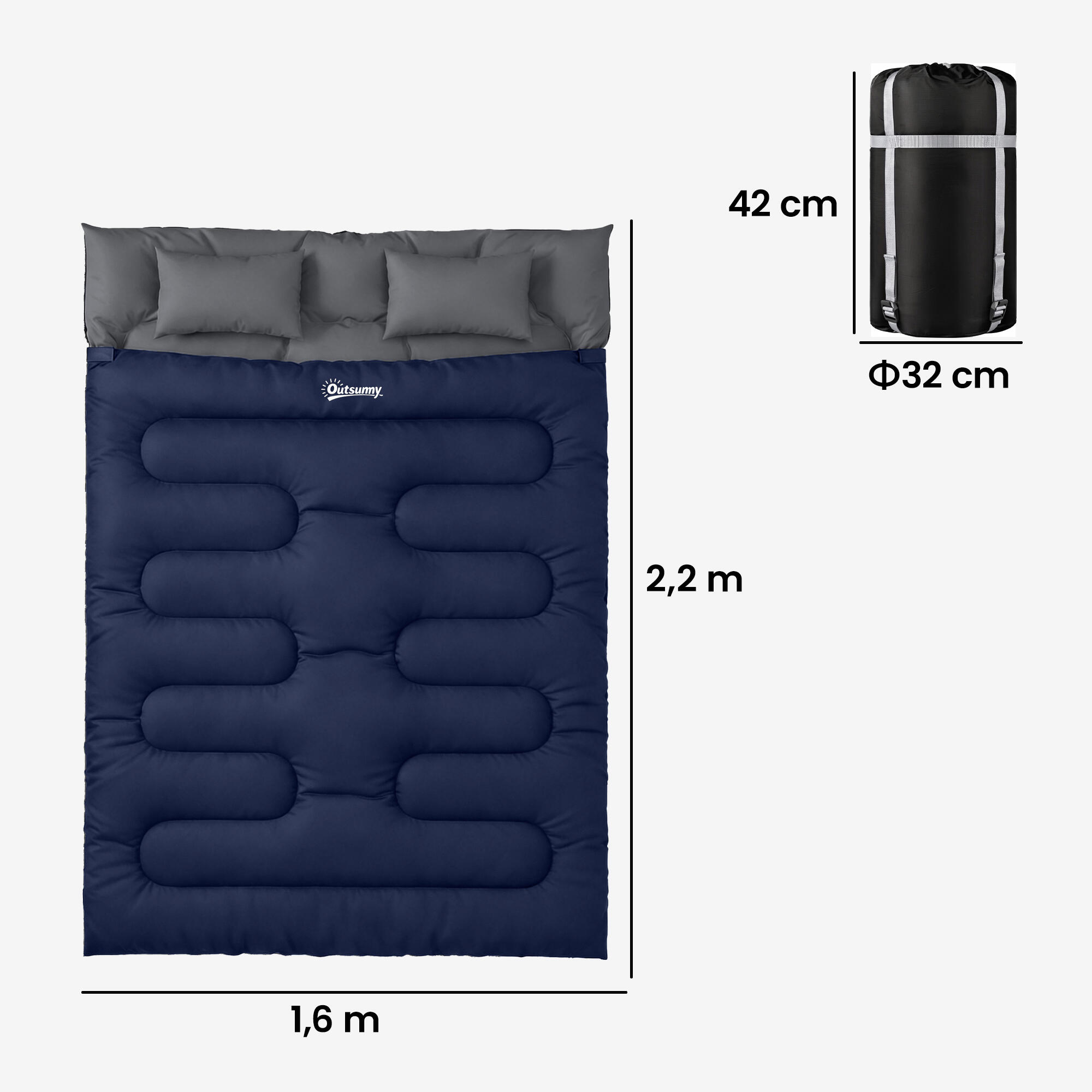 Saco-cama 220x160x10 cm azul escuro Outsunny 3/5