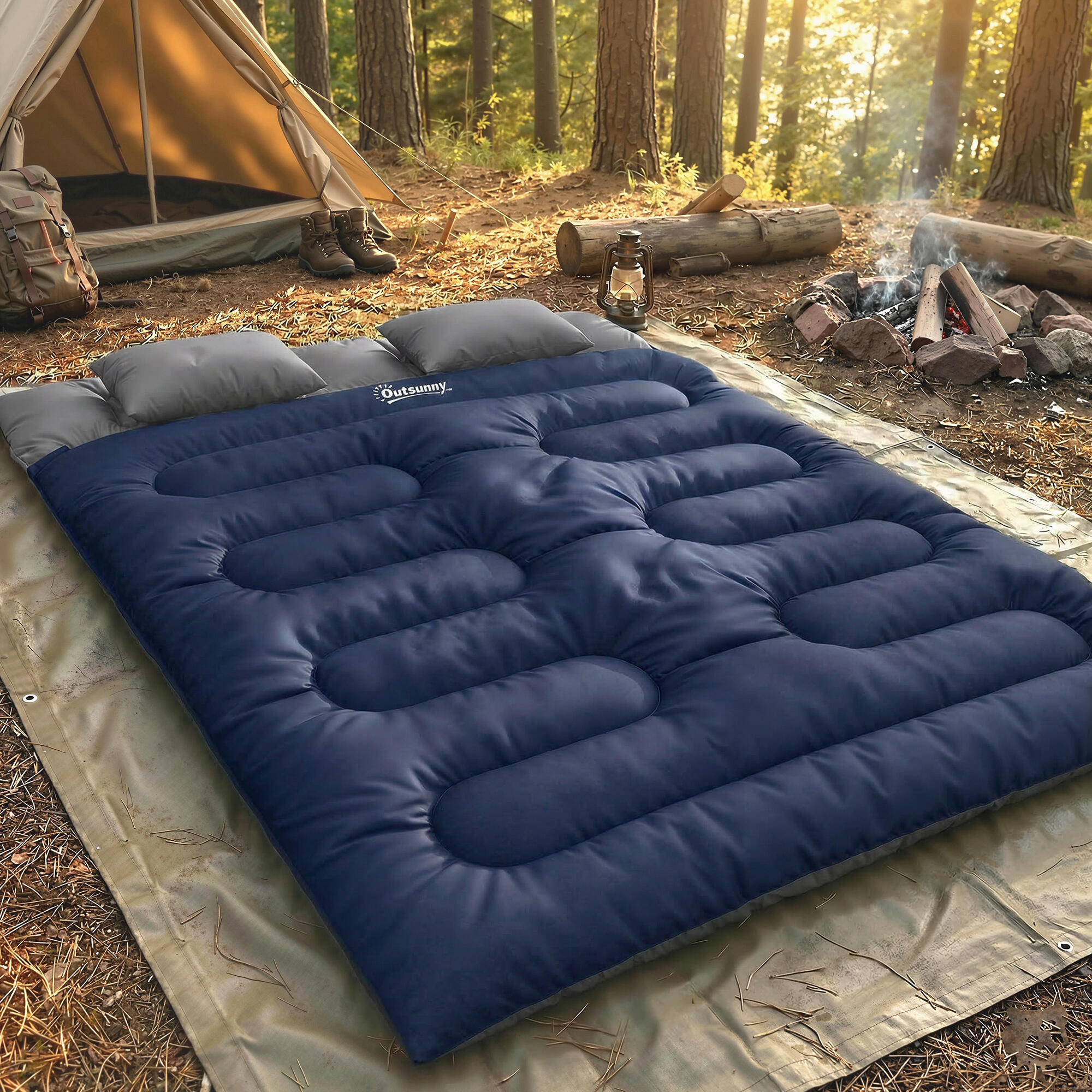 Saco-cama 220x160x10 cm azul escuro Outsunny 2/5