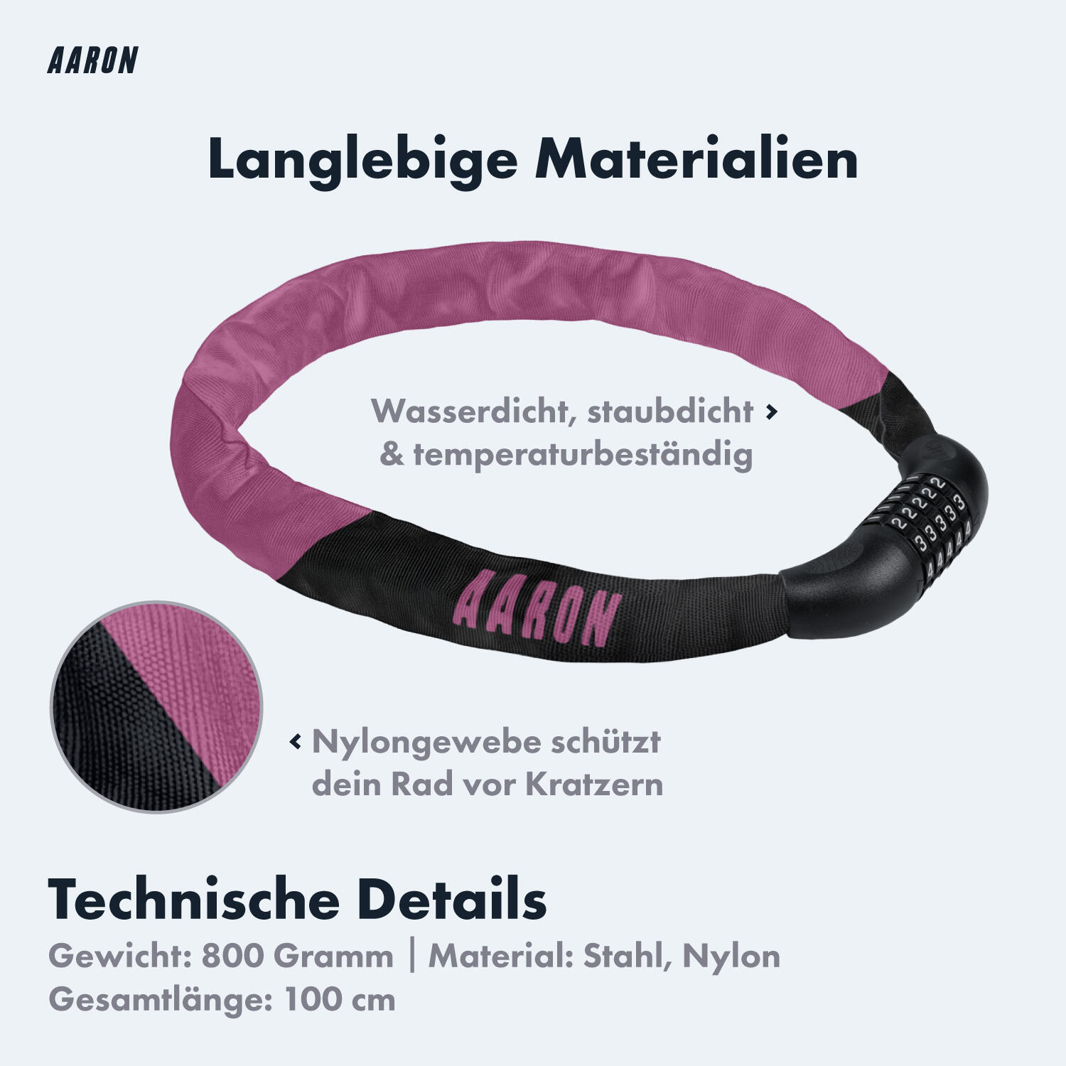 Lock One Fahrradschloss mit 5-stelligem Zahlencode - Berry 3/7