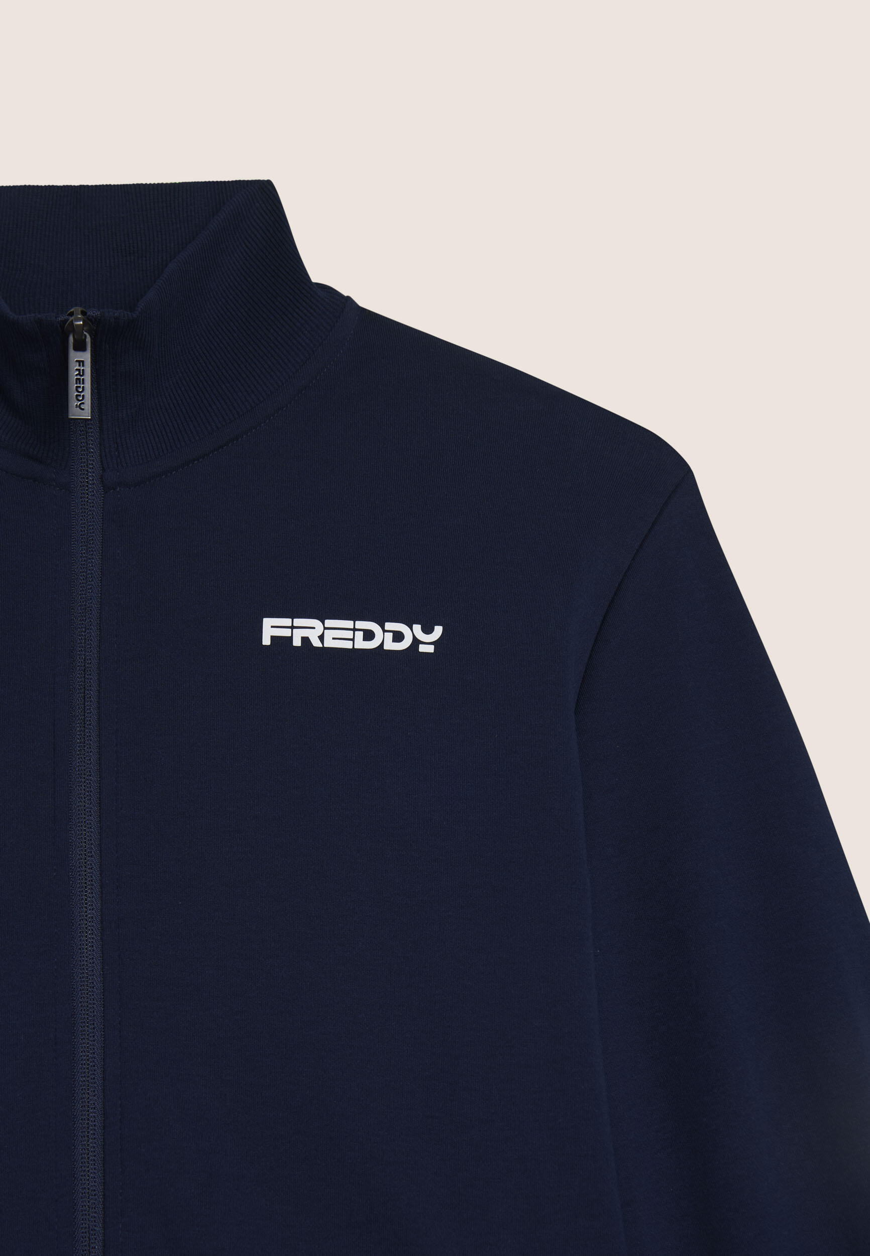 Felpa collo alto full zip in interlock di cotone 3/3