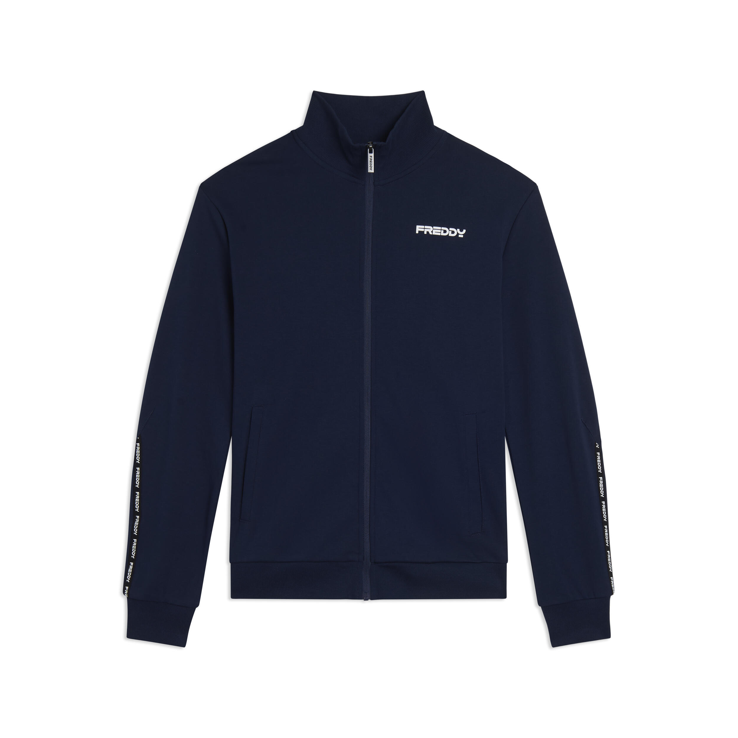 Felpa collo alto full zip in interlock di cotone 1/3