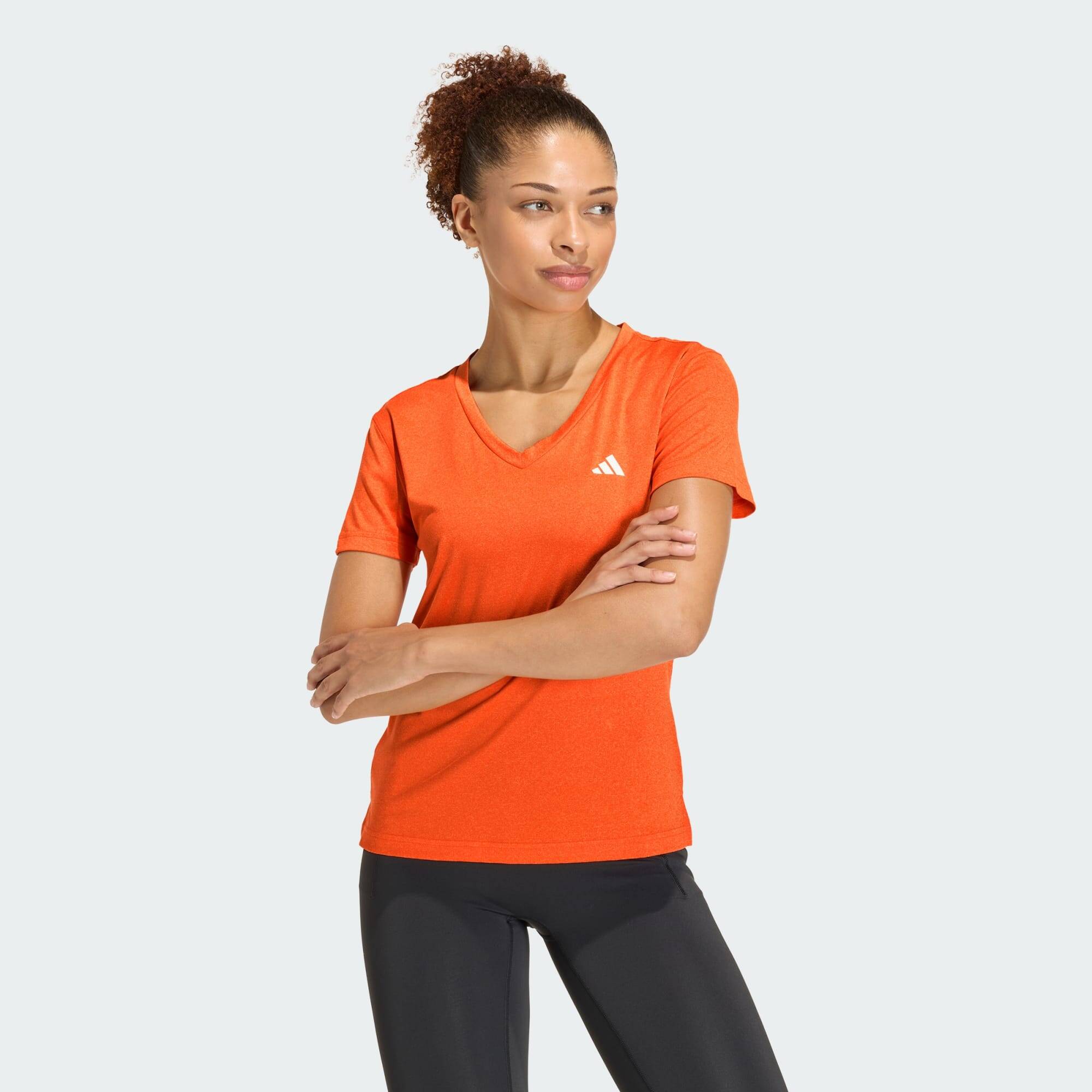 Adidas WE MIN V NK TEE Women Training T-Shirts Orange -  2