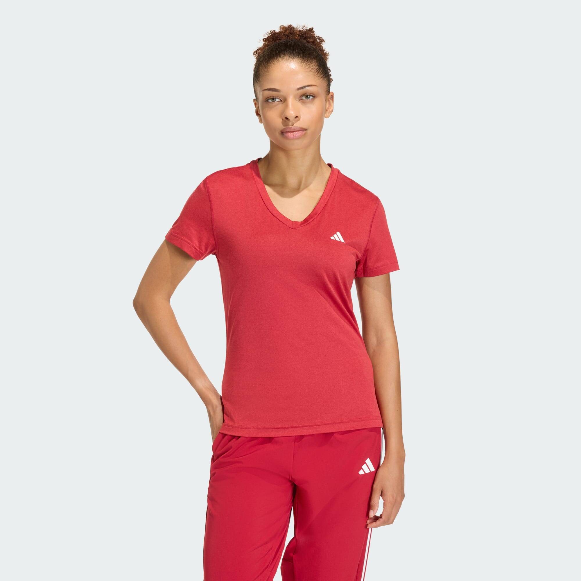 Adidas WE MIN V NK TEE Women Training T-Shirts Burgundy -  2
