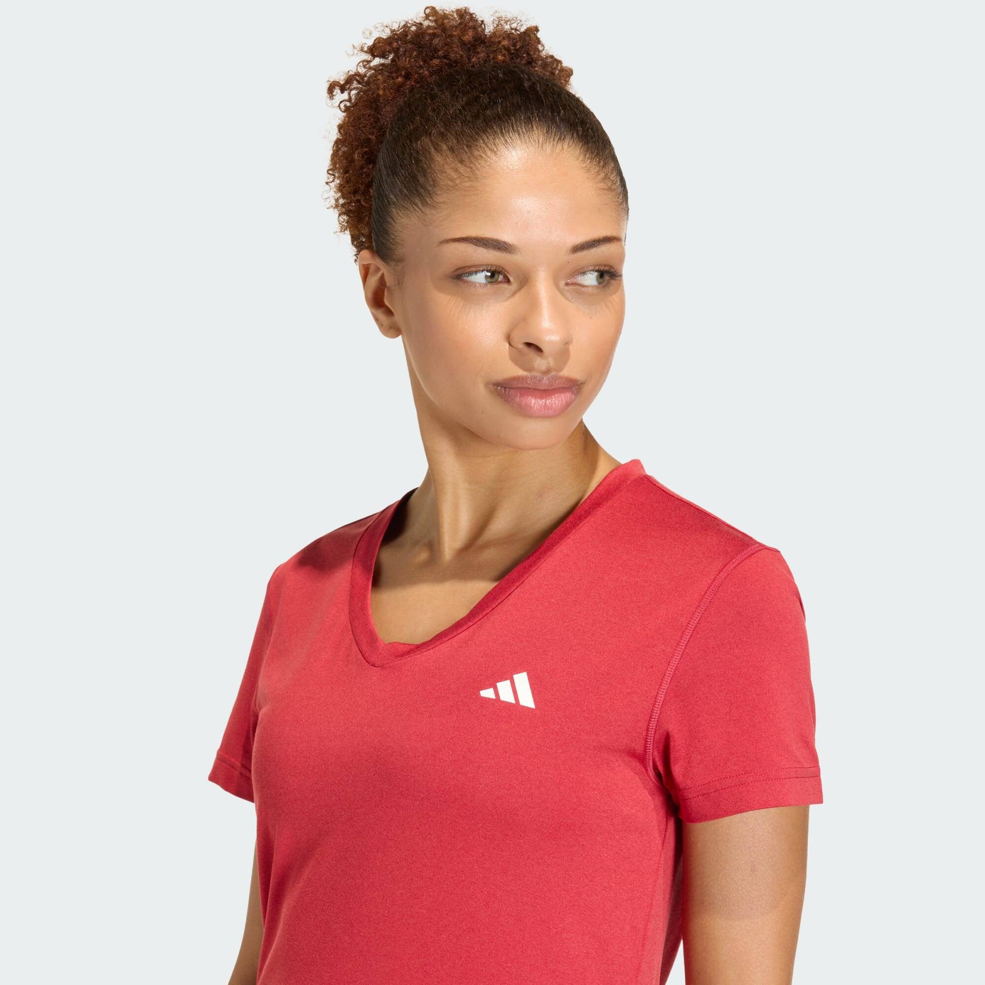 Adidas WE MIN V NK TEE Women Training T-Shirts Burgundy -  4