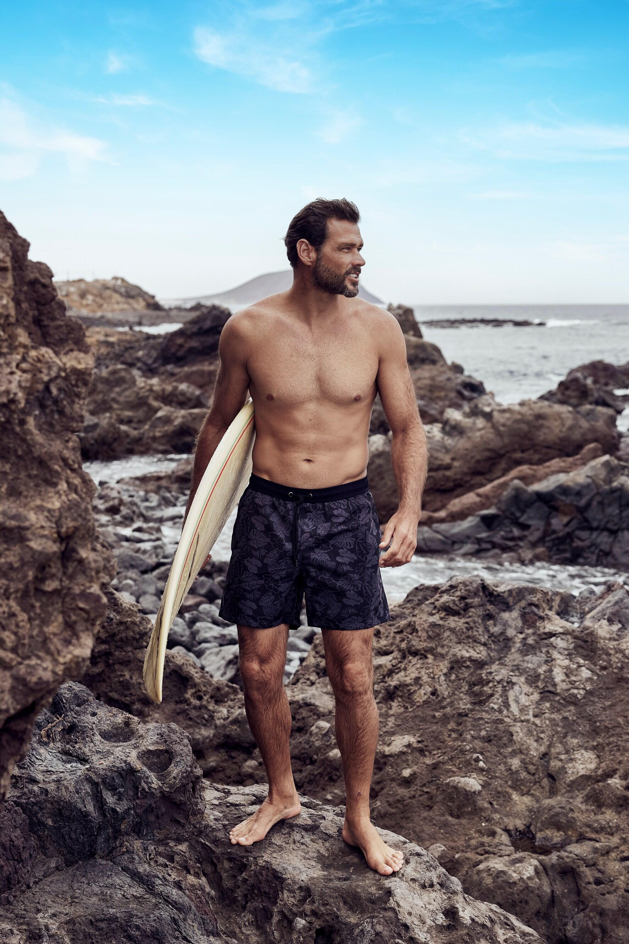 Heren Zwembroek beachwear elastische band gebloemde print 5/5