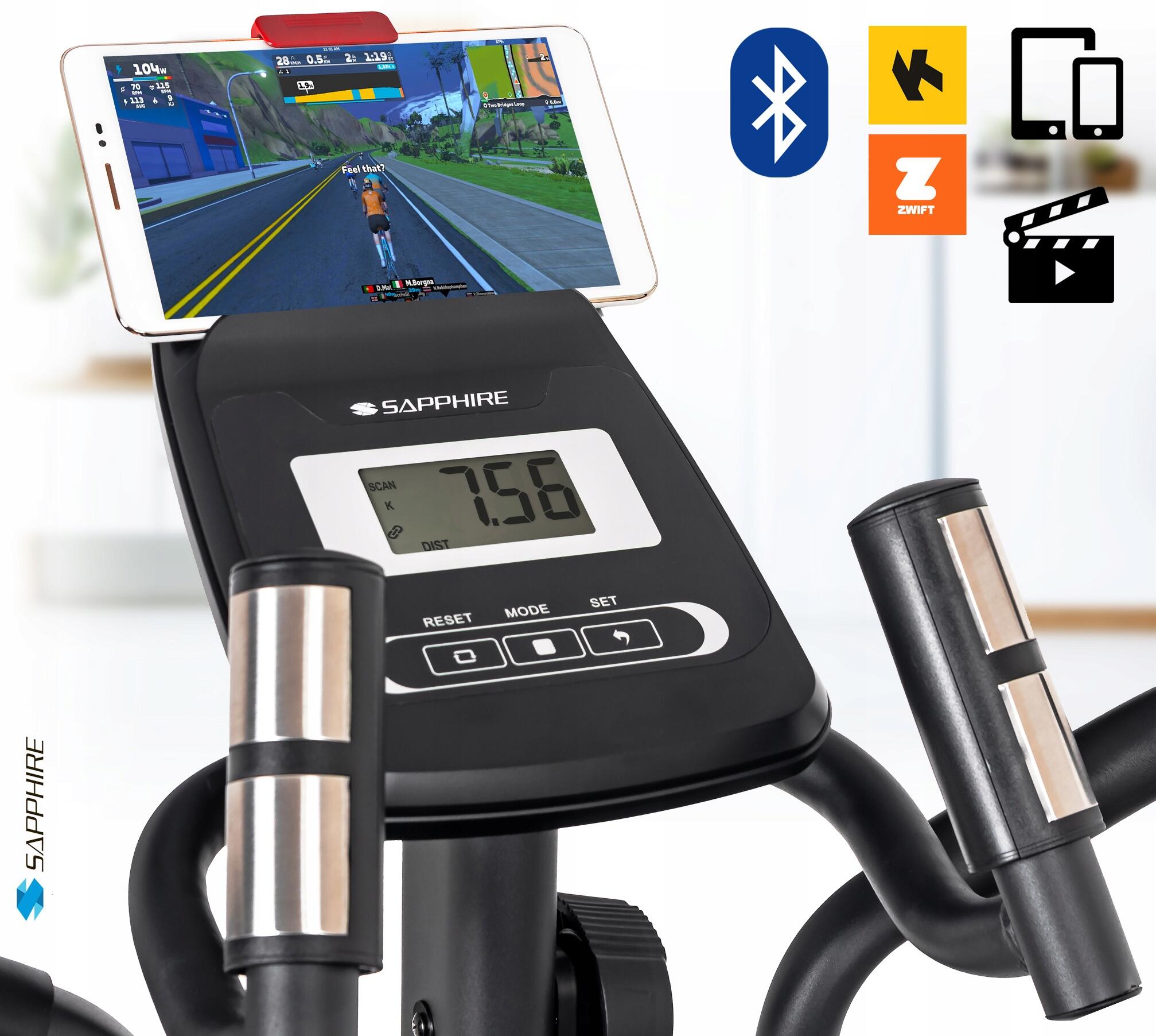 Trenażer eliptyczny magnetyczny Sapphire SG-700E Alpha Aplikacje Bluetooth 5/7