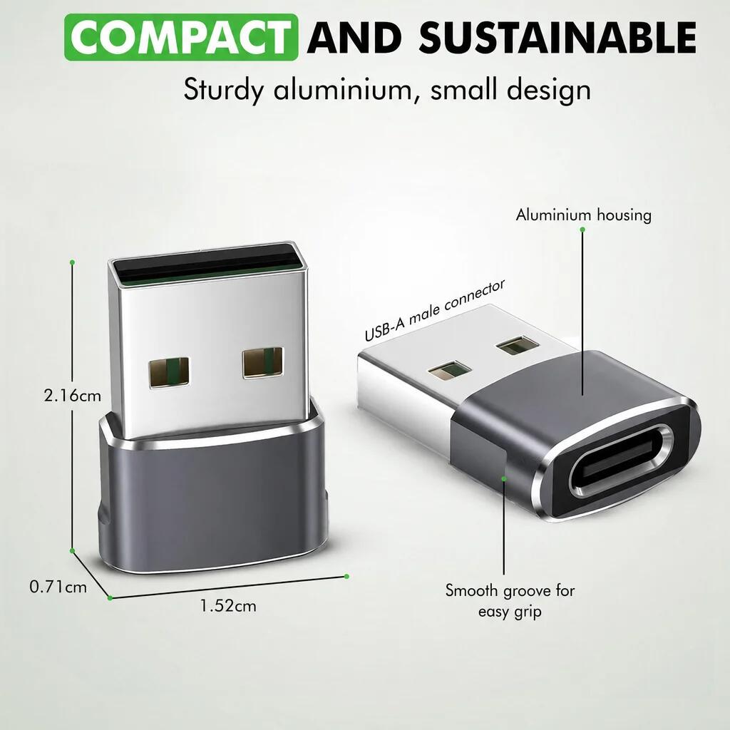 Zestaw adapterów USB-A do USB-C – 2 sztuki, szary 6/6