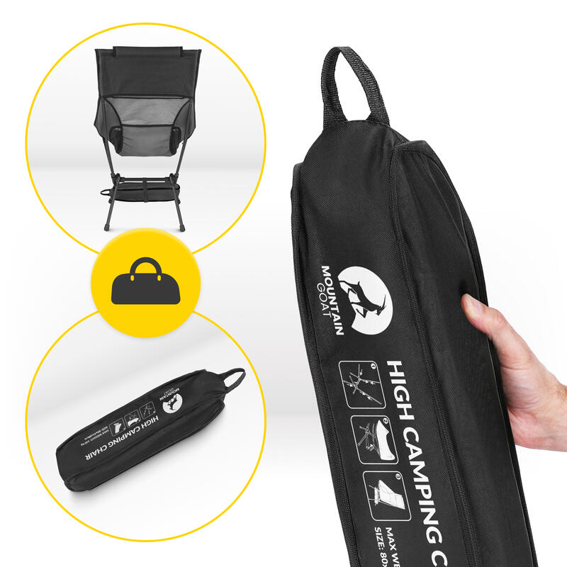 Fotoliu pliabil de camping, model înalt – MOUNTAIN GOAT