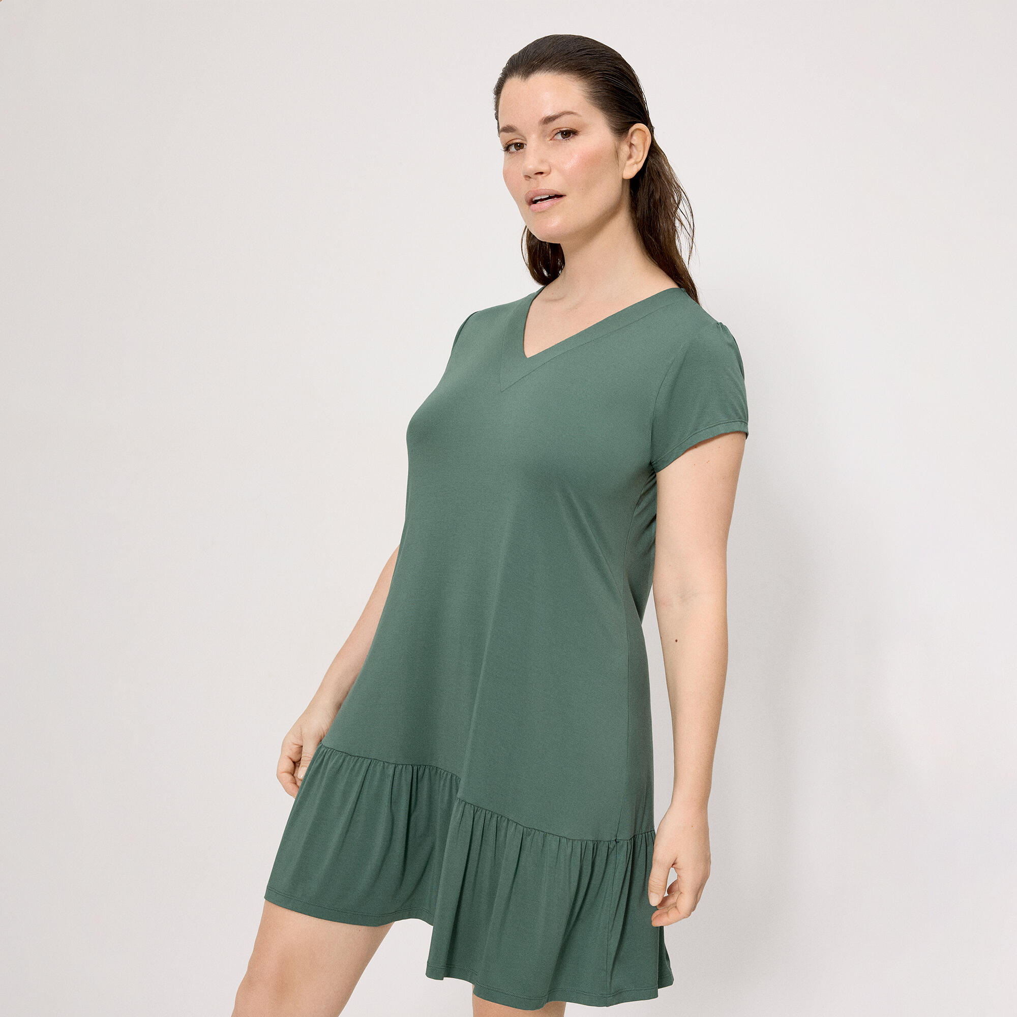 Vestido manga corta verde botella 3/5