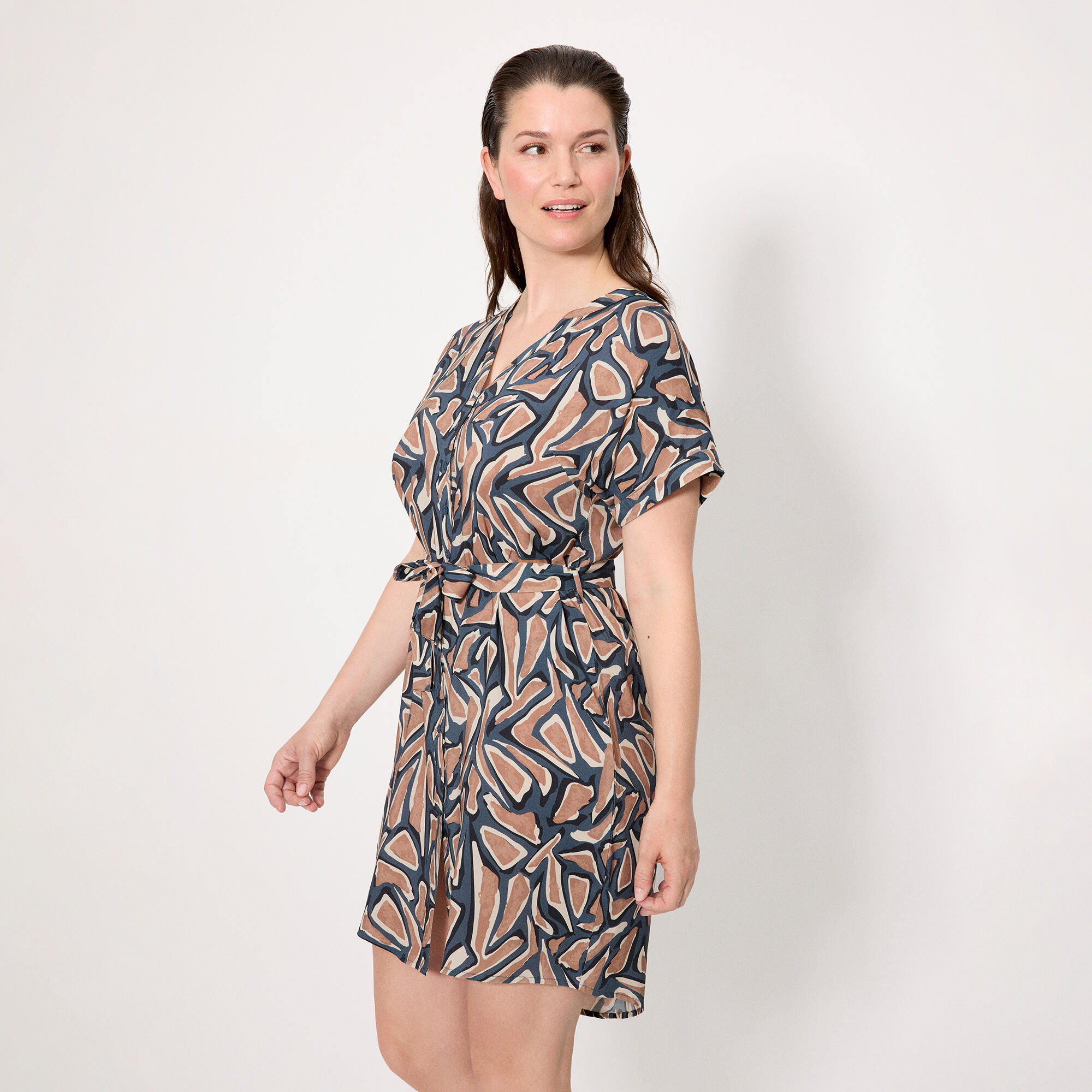 robe chemise imprimée à manches courtes 3/4