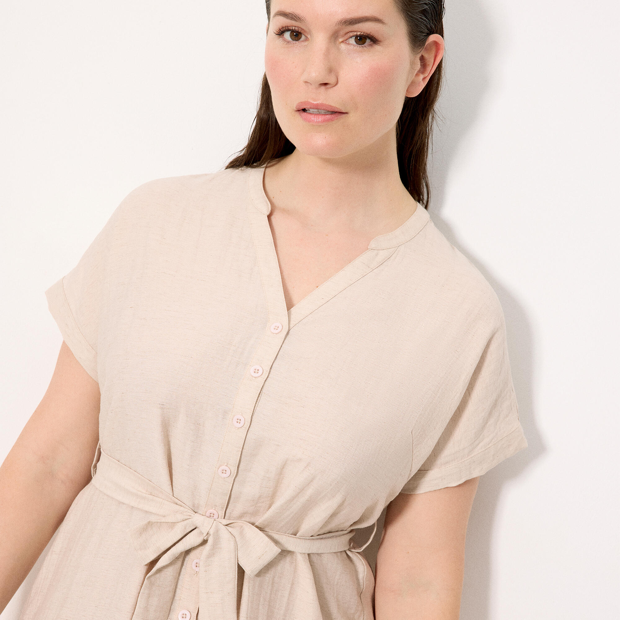 Vestido camisero manga corta con lino 4/4