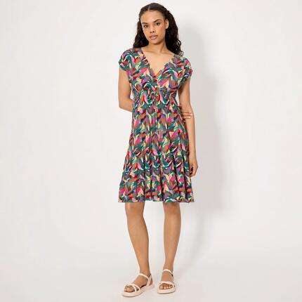 Vestido manga corta trabillas estampado