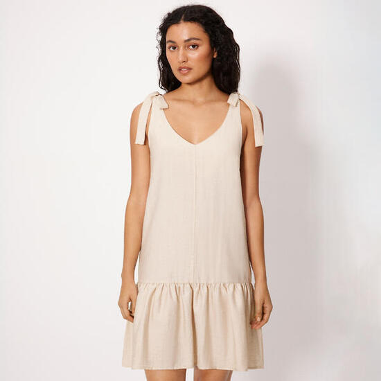 Vestido corto con lino tirantes anudados