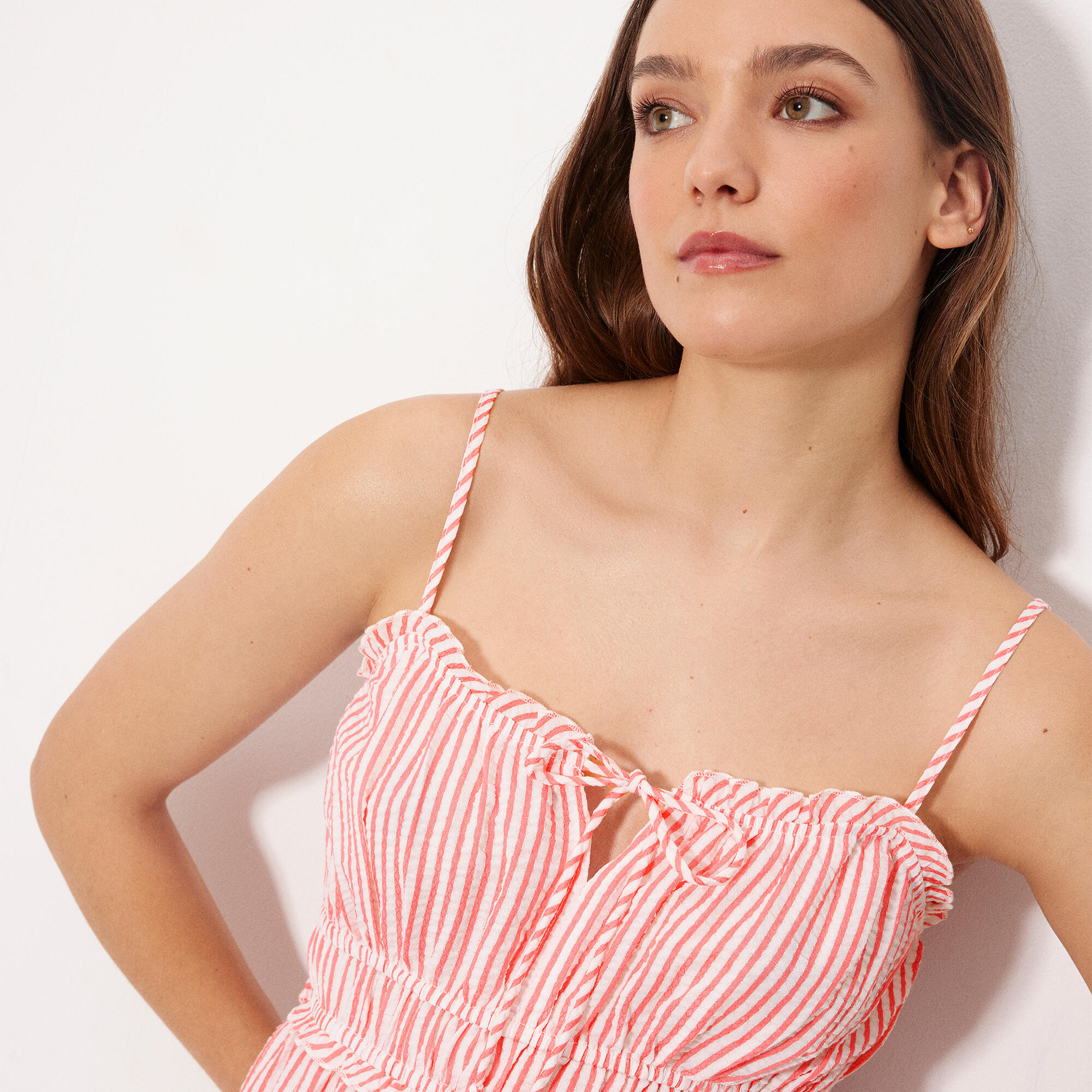 Vestido corto tirantes paneles bambula rayas rosa 3/3