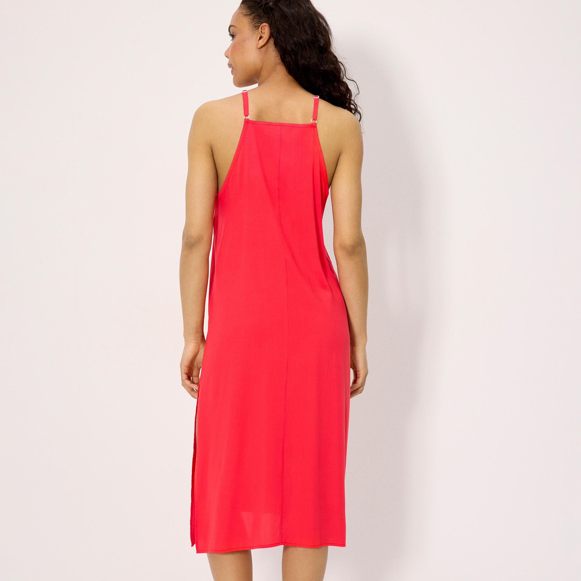 Robe longue corail à bretelles réglables 2/4