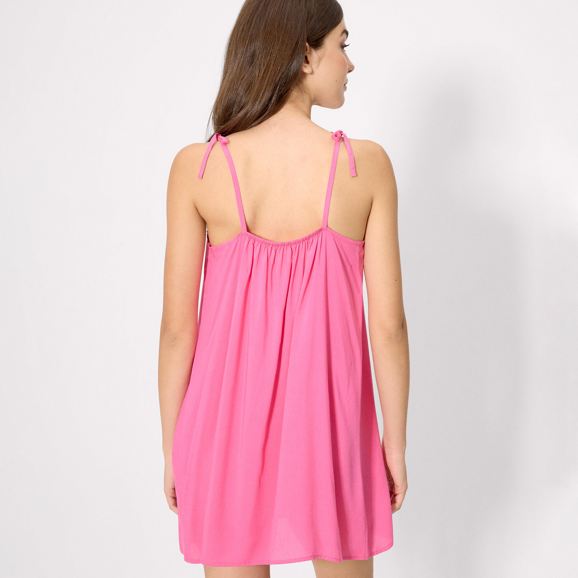 Vestido mini básico tirantes anudados rosa 2/4