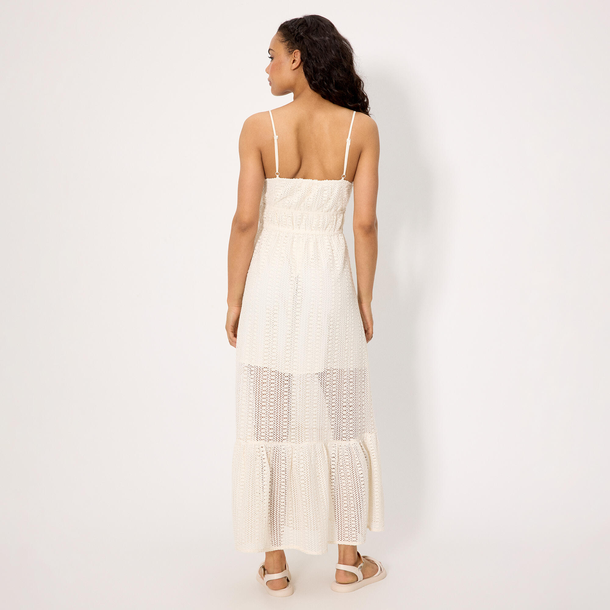 Vestido largo calado con forro interior marfil 2/5
