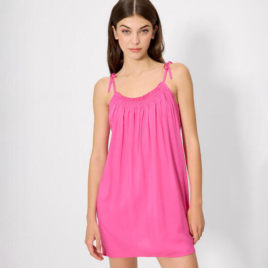 Robe mini rose basique à bretelles nouées