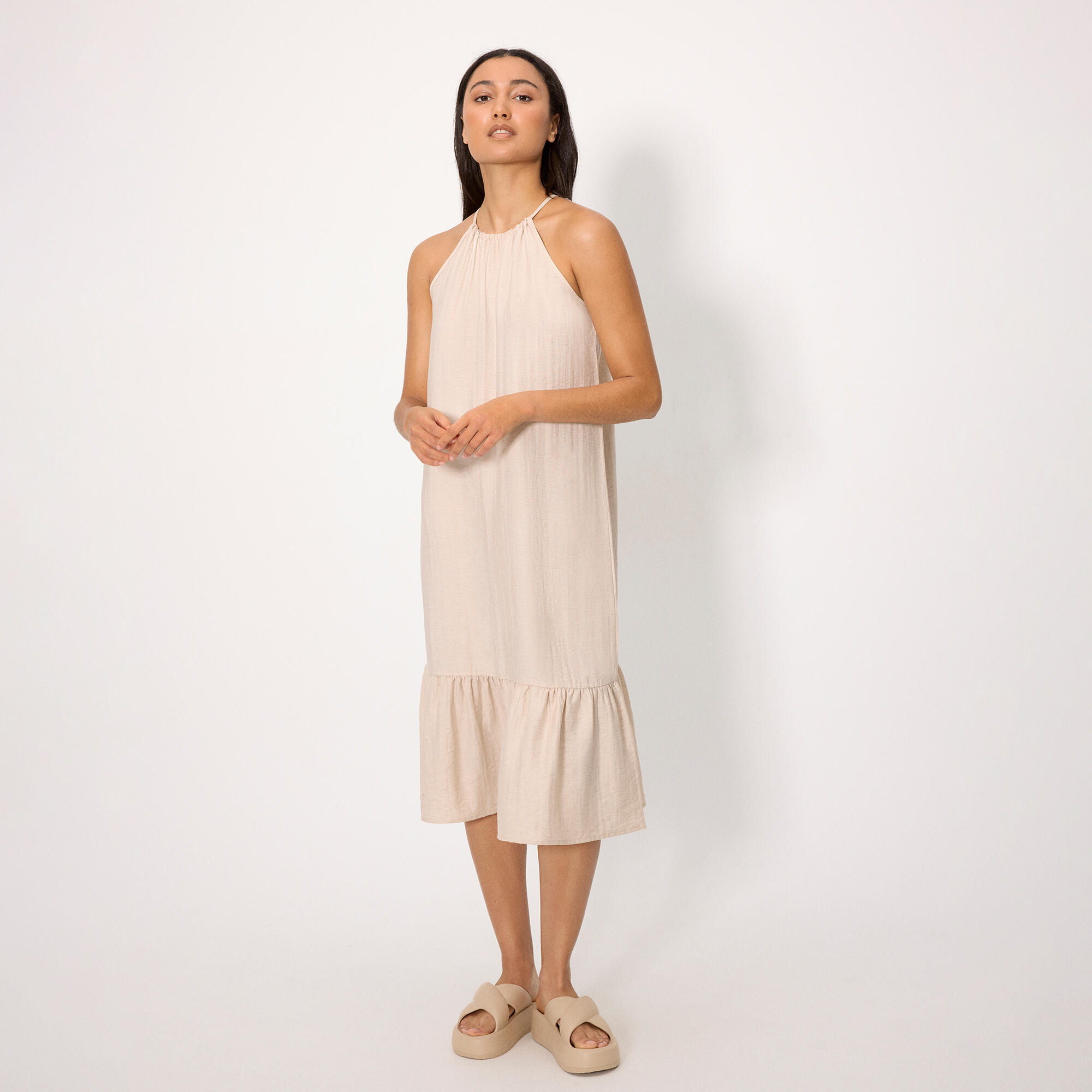 Robe longue droite en lin 1/4