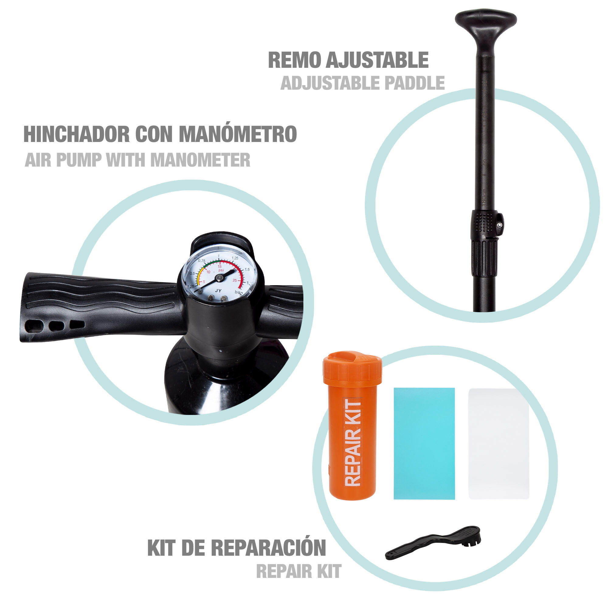 Prancha de stand up paddle inflável para adultos com mochila, bomba e remo 6/7