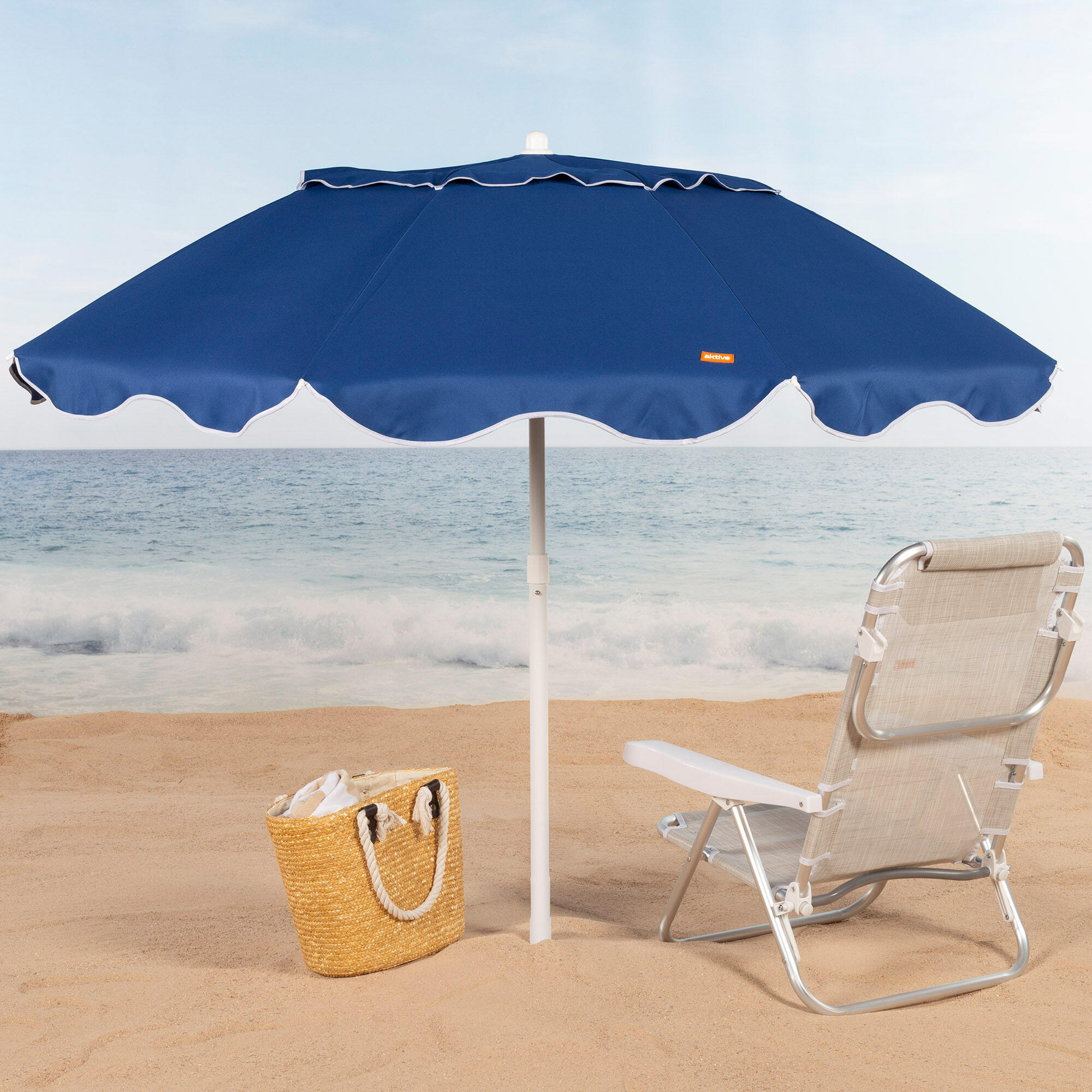 Aktive Sombrilla playa 8 varillas 200 cm azul plegado compacto 2/7