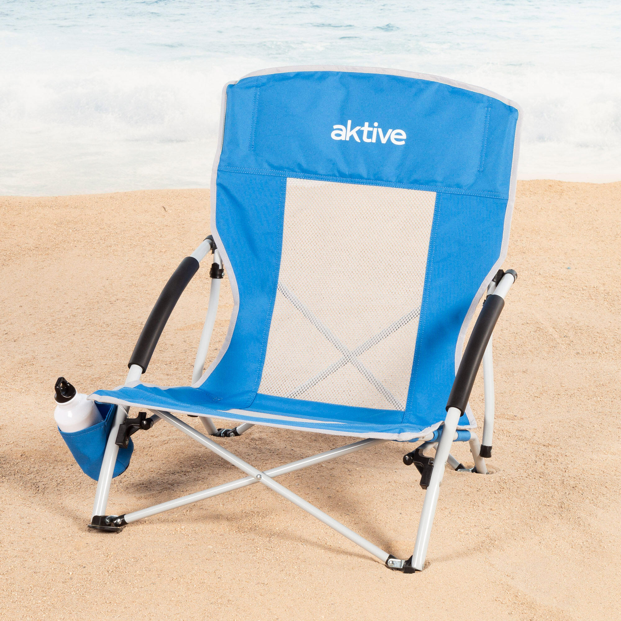 Aktive Cadeira dobrável com guarda-sol e suporte para copos 50x49x65 cm azul 2/7