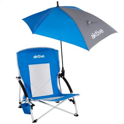 Sedia pieghevole con ombrellino e portabicchieri 50x49x65 cm blu