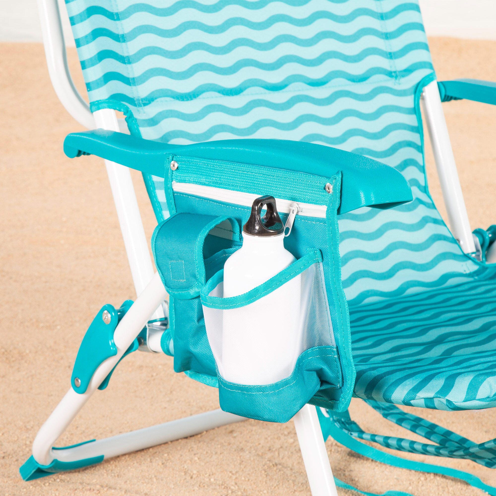 Aktive Cadeira de praia multiposições 48x58x76 cm ondas azuis com bolsos 6/7
