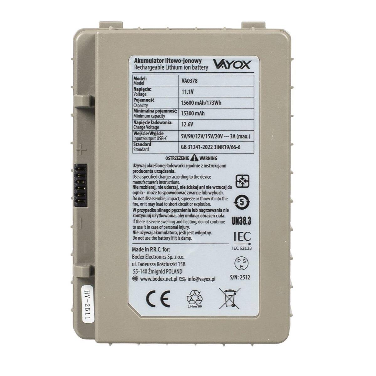Accu voor koelboxen Vayox VA0378, 15600mAh 173Wh 6/7