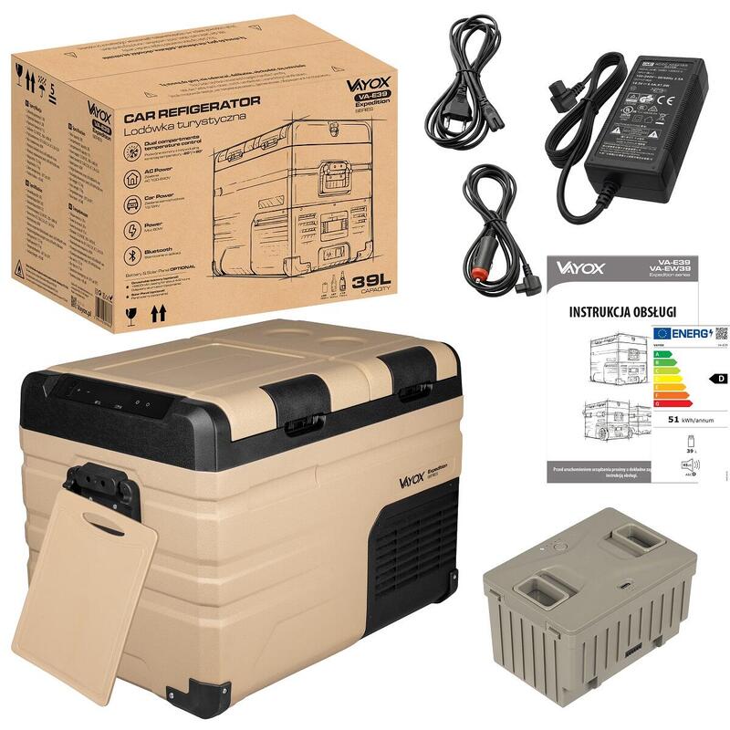 Frigider turistic cu compresor Vayox VA-E39 12/24/230V, cu acumulator, 39 L