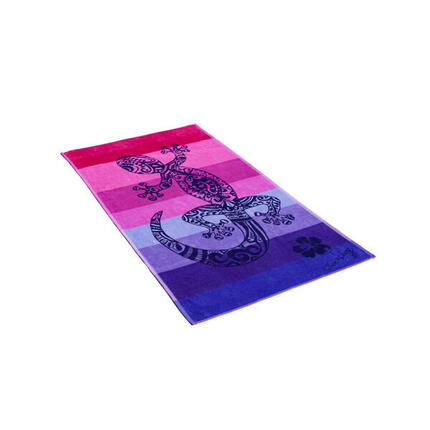 SERVIETTE DE PLAGE JACQUARD GECKO ROSE + LILAS