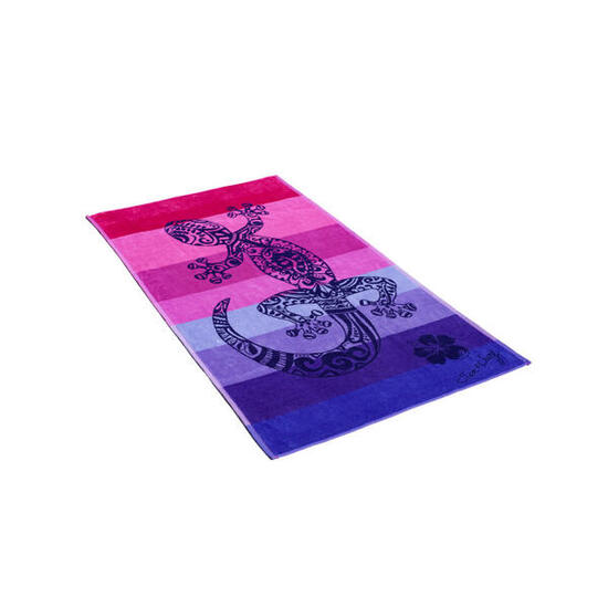 SERVIETTE DE PLAGE JACQUARD GECKO ROSE + LILAS